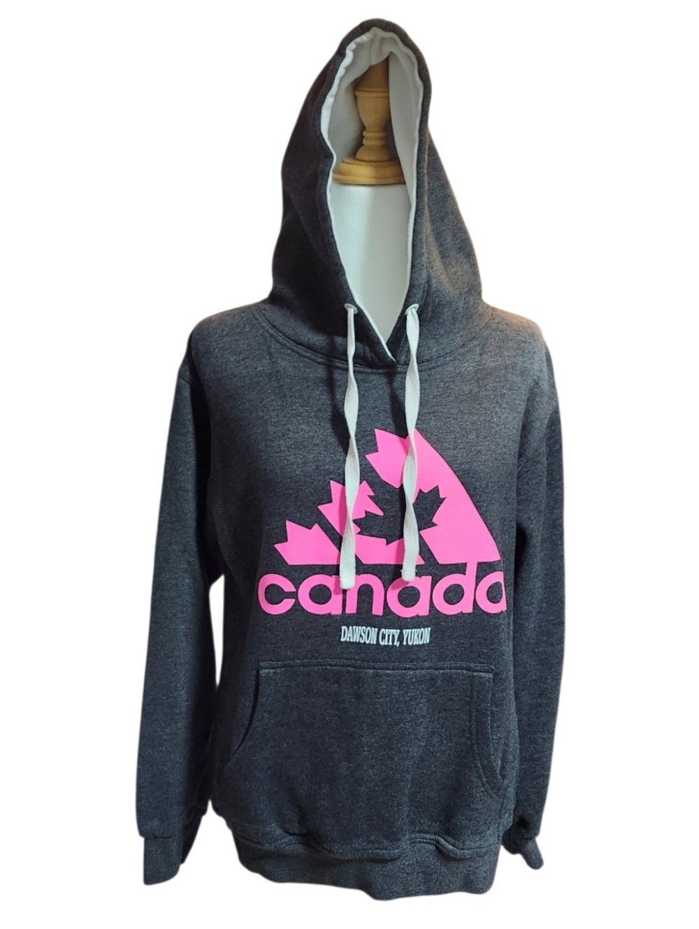 Canada Graphic Hoodie in Dark Gray with Pink Logo